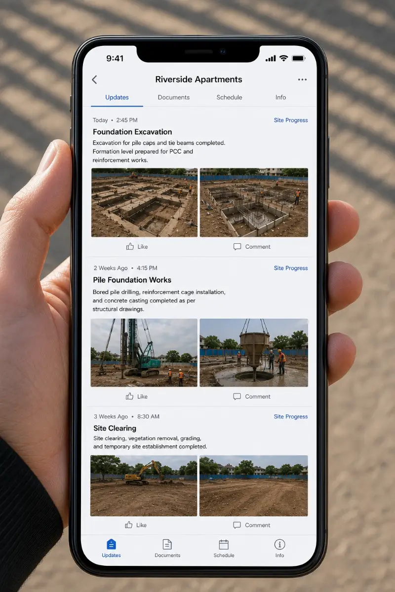 Stage 06 - Progress visibility: dated milestone updates on the client app